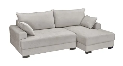 Ecksofa - 2-Sitzer mit Longchair rechts, Schlaffunktion mit Bettkasten, Stoff, Sand