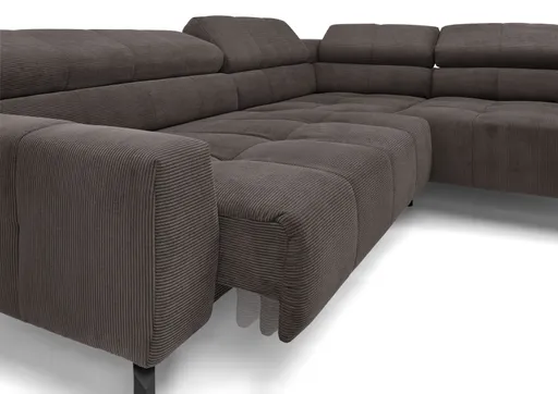 Ecksofa COLLEEN - Ecke links und 2-Sitzer, Sitzvorzug motorisch, Feincord, Mocca
