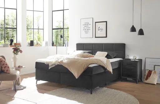 Boxspringbett- Liegefläche ca. 180x200 cm, Stoff, Schwarz