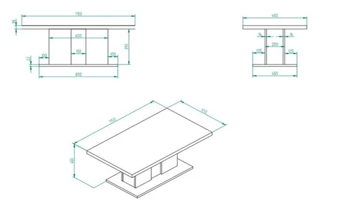 Couchtisch - LB ca. 115x65 cm, Eiche Evoke Nachbildung, Salbeigrün