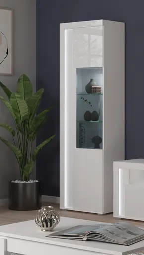 Vitrine - mit Beleuchtung, B ca. 60 cm, Weiß, Weiß Hochglanz