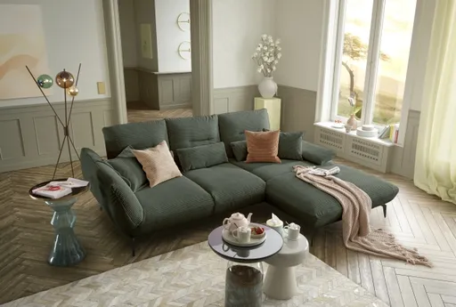 Ecksofa PAYTON - 2-Sitzer, Ecke rechts inkl.Rückenneigung, Armteilverstellung, Stoff, Olive