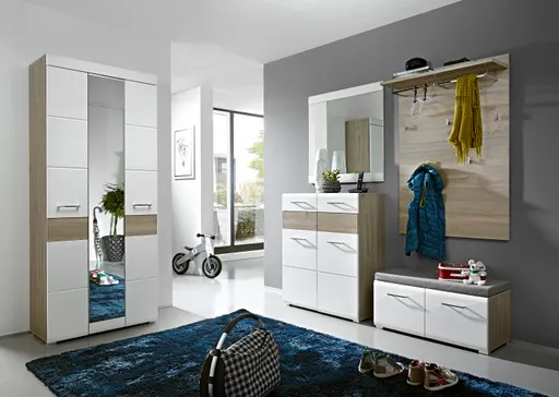 Garderobenschrank - B ca. 84 cm, Silbereiche Nachbildung, Weiß