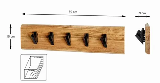 Wandgarderobe - B ca. 60 cm, Akazie, Schwarz