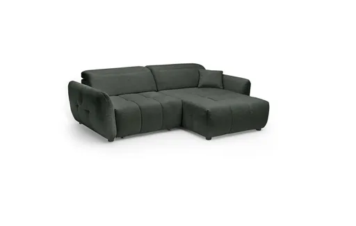 Ecksofa JAIMIE - 1,5-Sitzer mit Longchair rechts inkl. Relaxfunktion, verstellbare Kopfstütze, Stoff, Grün