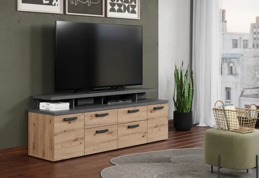 TV-Lowboard - B ca. 180 cm, Matera Nachbildung, Artisan Eiche Nachbildung