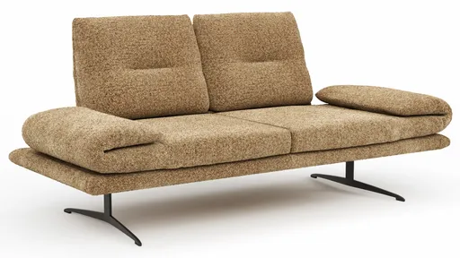 Sofa Lucero 2.0 - 2-Sitzer inkl. Drehsitz, Rollout-Armlehne und Sitztiefe verstellbar, Stoff, Cognac