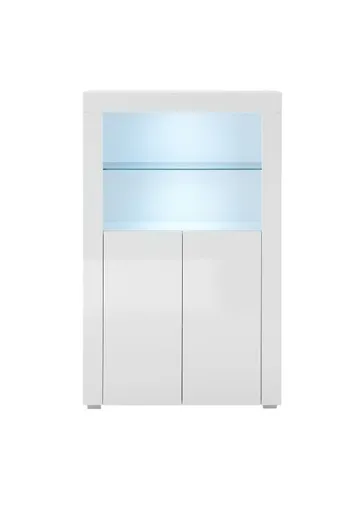 Highboard- Weiß, Weiß, Hochglanz, 