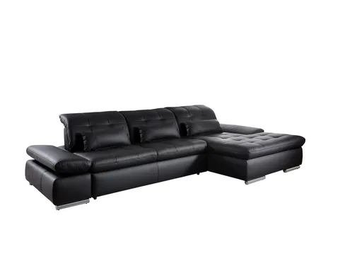 Sofa - 2-Sitzer mit Longchair rechts, inkl. Schwenkrückenfunktion, Leder, Schwarz