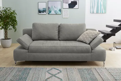 Schlafsofa - 2-Sitzer inkl. Schlaffunktion, Bettkasten und Armteilverstellungen, Stoff grau