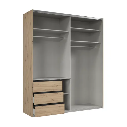 Schwebetürenschrank- B ca. 200 cm, Eiche Dekor, Graphit