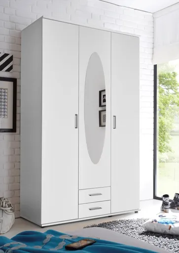 Drehtürenschrank- B ca. 120 cm, Weiß, Spiegel