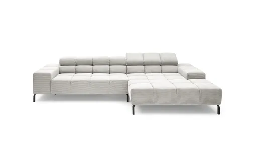 Ecksofa CLIVIA - 2-Sitzer mit Longchiar rechts, Sitzvorzug motorisch, Kopfteil verstellbar, Stoff, Silberfarben