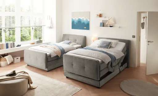 Boxspringbett- Liegefläche ca. 120x200 cm, Stoff, Hellbraun
