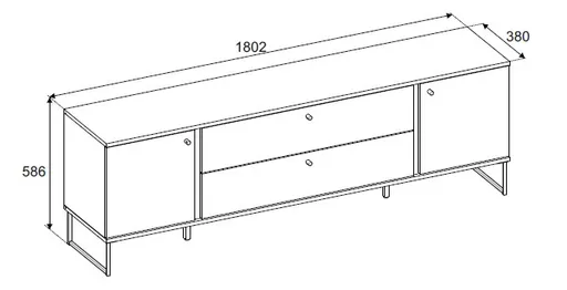 Lowboard - B ca. 180 cm, Anthrazit, Evoke Eiche Nachbildung