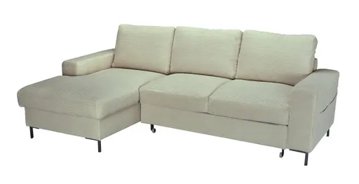 Ecksofa - Ecke links, 2-Sitzer inkl. Schlaffunktion und Bettkasten, Stoff, Creme