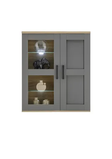 Hängeschrank- mit Beleuchtung, B ca. 90 cm, Grau, Artisan Eiche Nachbildung