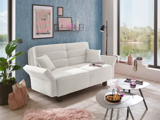  Faltsofa Easy - 2-Sitzer, ca. 140 cm inkl. Schlaffunktion/Topper/Armteil verstellbar, Stoff, Creme