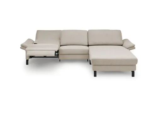 Ecksofa CALM PREMIUM 2.0 - 3-Sitzer mit Longchair rechts, Relaxfunktion motorisch, Armlehne verstellbar, Stoff, Sand