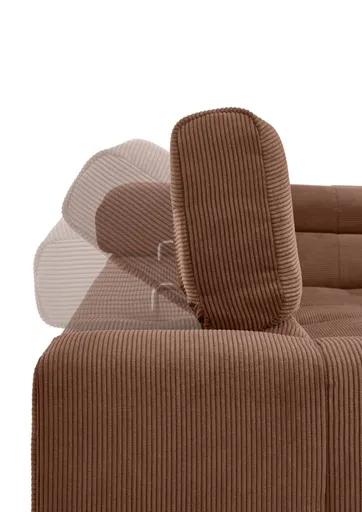 Ecksofa COLLEEN - 2-Sitzer mit Ecke rechts, Kopfteil verstellbar, Feincord, Rost