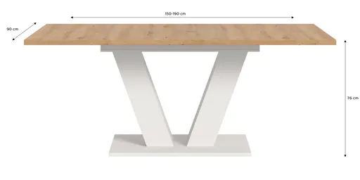 Esstisch - ausziehbar, LB ca. 150x90 cm, Artisan Eiche Nachbildung, Weiß