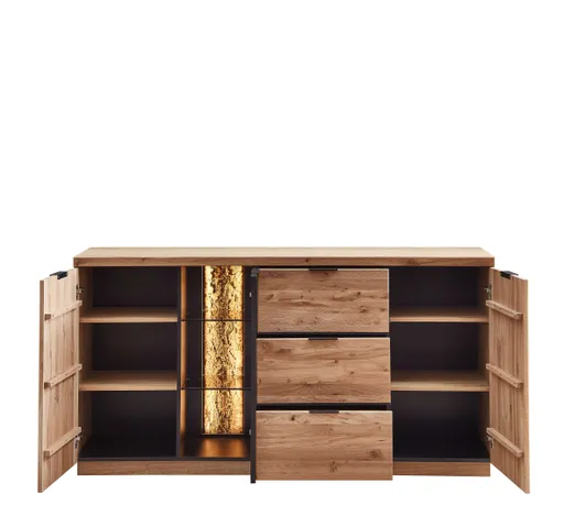 Sideboard - mit Beleuchtung, Wildeiche teilmassiv