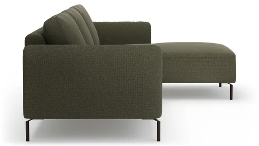 Ecksofa Leona - 3-Sitzer mit Longchair rechts, Stoff, Braungrün