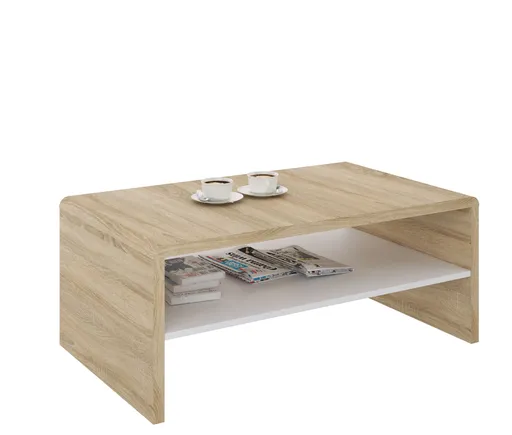 Couchtisch - LB ca. 100x59 cm, Sandeiche Dekor, Weiß