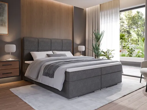 Boxspringbett SANDRIN R- Liegefläche ca. 140x200 cm, Stoff, Grau	