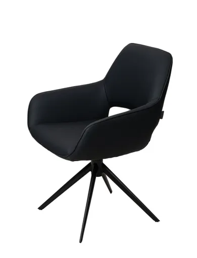 Armlehnstuhl MANOLJA - drehbar, Leder, Schwarz