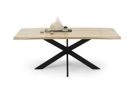 Esstisch - LB ca. 200x100 cm, Eiche massiv geölt, Wellenkante, Schwarz