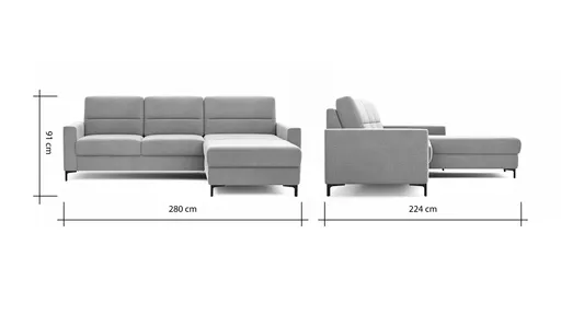 Ecksofa Merlos H - 2,5-Sitzer mit Longchair rechts inkl. Relaxfunktion (motorisch), Leder, Kreide