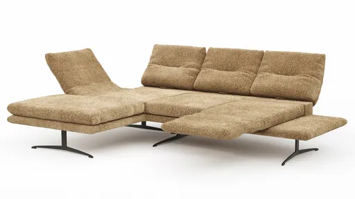 Ecksofa Lucero 2.0 - Longchair mit 2-Sitzer rechts inkl. Sitztiefenverstellung, Drehsitz und Sitztiefe verstellbar, Stoff, Cognac