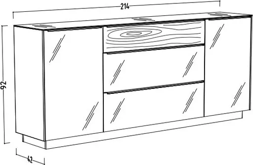 Sideboard - mit Beleuchtung, B ca. 214 cm, Anthrazit, Eiche massiv