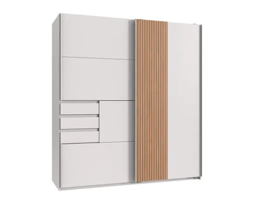Schwebetürenschrank- B ca. 180 cm, Weiß, Eiche Dekor