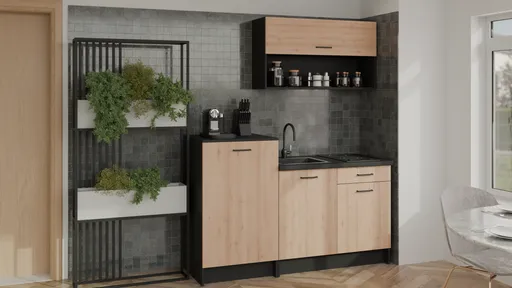 Küchenblock- ohne E-Geräte, B ca. 160 cm, Schwarz, Buche Dekor