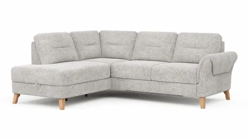 Ecksofa Almyra - Ottomane links mit 2,5-Sitzer, inkl. Schlaffunktion und Bettkasten, Stoff, Silbergrau