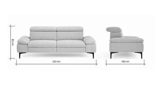 Sofa Felipa - 3-Sitzer inkl. Kopfteil verstellbar, Stoff, Natur
