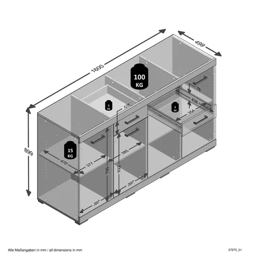 Kommode - Grau, Eiche Dekor