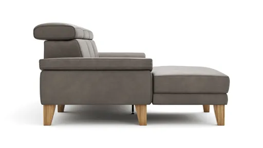 Ecksofa Hudson - Longchair links mit 2,5-Sitzer, inkl. Kopfteil verstellbar, Stoff, Steingrau