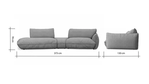 Trapezsofa Fluffy - 2-Sitzer mit Trapezelement und Abschlussteil inkl. Rückenlehne verstellbar, Stoff, Taupe