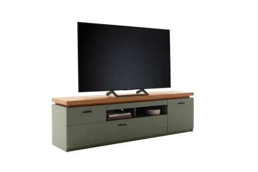 TV-Lowboard - mit Beleuchtung, B ca. 195 cm, Salbeigrün, Eiche Evoke Nachbildung