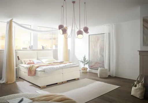 Boxspringbett SANDRIN A- Liegefläche ca. 200x200 cm, Stoff, Weiß, inkl. Stauraum