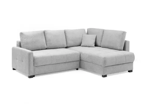 Ecksofa EDWIN - 2-Sitzer, Ecke rechts inkl. Schlaffunktion und Bettkasten, Stoff, Dunkelgrau
