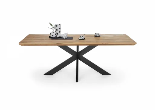 Esstisch - LB ca. 220x100 cm, Wildeiche massiv geölt, Schweizer Kante, Schwarz