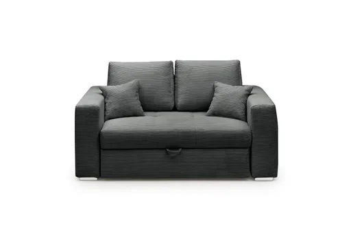  Sofa JORDEN 2 - 2-Sitzer inkl. Schlaffunktion mit Bettkasten, Cord, Dunkelgrau
