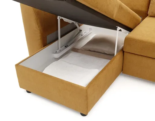 Ecksofa PRO FLEXX - Ecke links, 2-Sitzer inkl. Schlaffunktion und Bettkasten, Stoff, Senfgelb