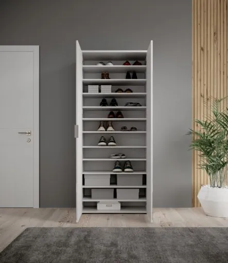 Schuhschrank - B ca. 80 cm, Weiß, Spiegel