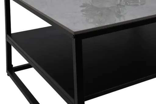 Couchtisch - LB ca. 70x70 cm, Marmoroptik grau, Schwarz