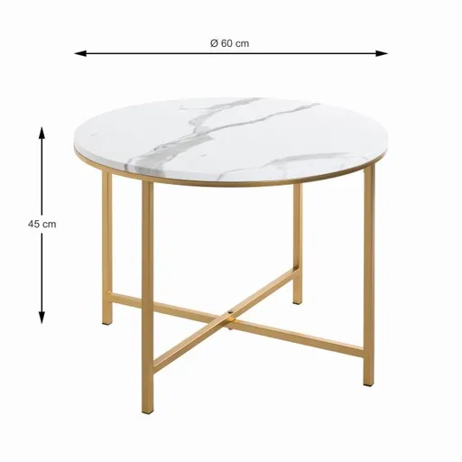 Beistelltisch - D/H ca. 60x45 cm, Marmoroptik, Goldfarben